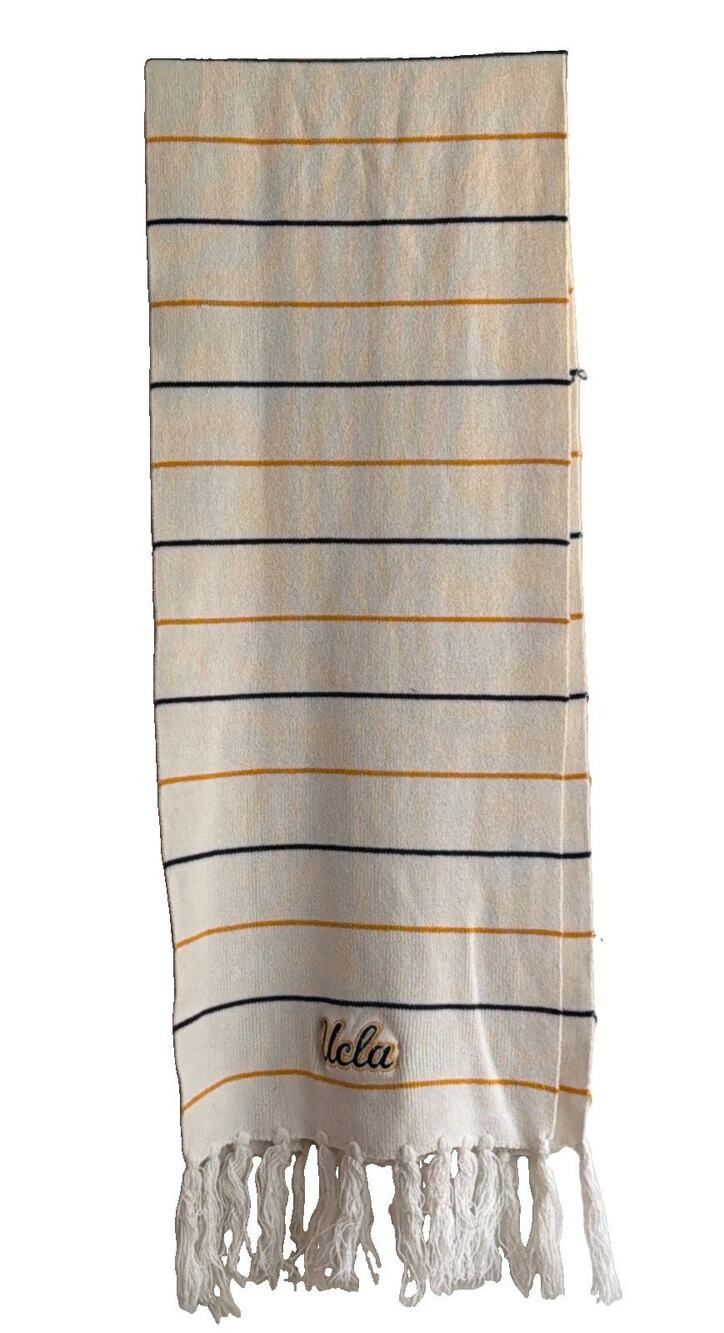 Vintage UCLA Bruins The Game Scarf Ivory Blue Gold Striped Fringe 50 X 10